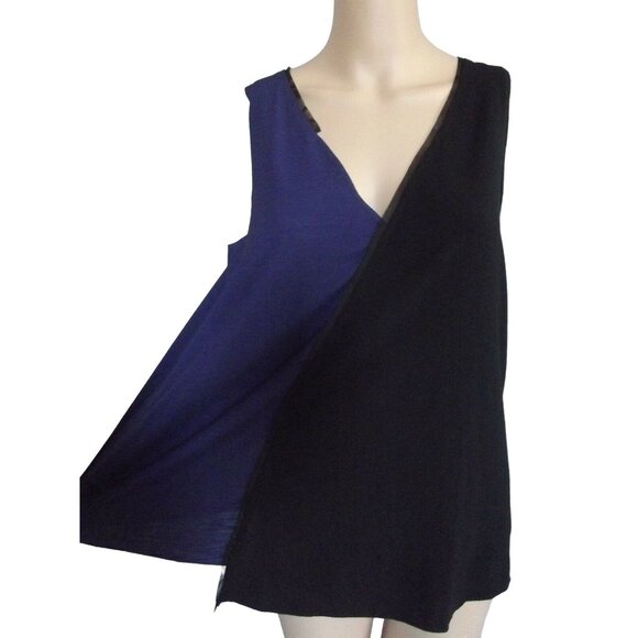 Express Tank Top Sz Medium Black Blue Mixed Fabric Mesh Trim Deep V-Neck shirt m - Picture 4 of 11
